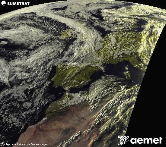 Esta imagen se genera utilizando informaci�n de los canales visibles del sat�lite METEOSAT perteneciente a la segunda generaci�n de sat�lites Meteosat (MSG). Por ese motivo, s�lo hay informaci�n en la zona iluminada por el sol. Adem�s, los canales han sido normalizados para que el brillo no dependa de la posici�n del sol.&nbsp;Saturday, 16 May  2026 20:00