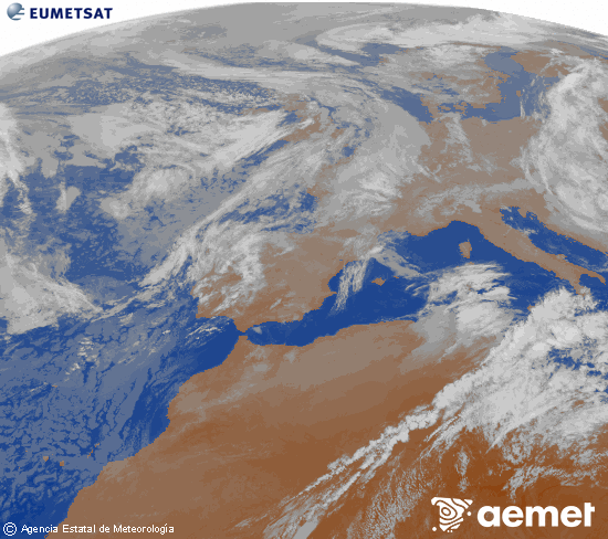 Imagen de la zona de Europa y Norte de �frica del canal infrarrojo del sat�lite Meteosat operacional en 0�N 0�W, procesada para darle color.&nbsp;diumenge, 17 de maig  2026 05:00