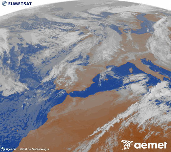 Imagen de la zona de Europa y Norte de �frica del canal infrarrojo del sat�lite Meteosat operacional en 0�N 0�W, procesada para darle color.&nbsp;diumenge, 17 de maig  2026 06:00