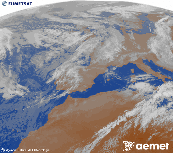 Imagen de la zona de Europa y Norte de �frica del canal infrarrojo del sat�lite Meteosat operacional en 0�N 0�W, procesada para darle color.&nbsp;igandea, 2026ko maiatzak 17, ordua: 07:00