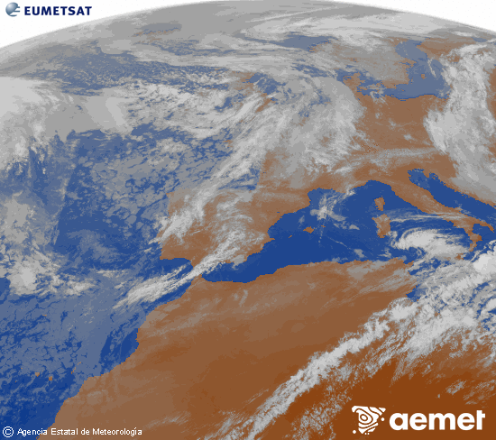 Imagen de la zona de Europa y Norte de �frica del canal infrarrojo del sat�lite Meteosat operacional en 0�N 0�W, procesada para darle color.&nbsp;dimanche, 17 mai  2026 09:00