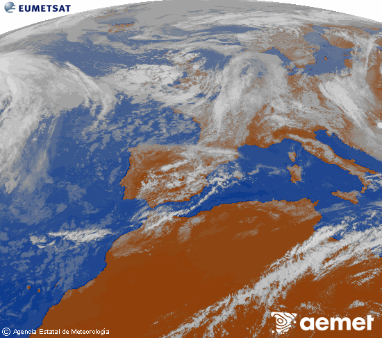Imatge de la zona d'Europa i Nord d'�frica del canal infraroig del sat�l�lit Meteosat operacional en 0�N 0�W, processada per a donar-li color.&nbsp;diumenge, 17 de maig  2026 15:00