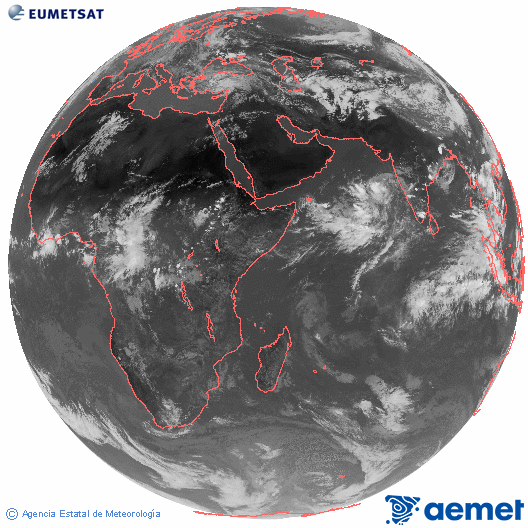 Oc�ano �ndico. Imagen global del canal infrarrojo (10.8&mu;m) de Meteosat, perteneciente a la serie MSG (Meteosat Segunda Generaci�n) y situado en 41.5° E.&nbsp;mi�rcoles, 20 mayo 2026 a las 14:00