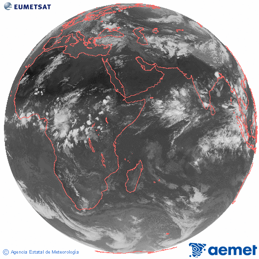 Oc�ano �ndico. Imagen global del canal infrarrojo (10.8&mu;m) de Meteosat, perteneciente a la serie MSG (Meteosat Segunda Generaci�n) y situado en 41.5° E.&nbsp;mi�rcoles, 20 mayo 2026 a las 17:00