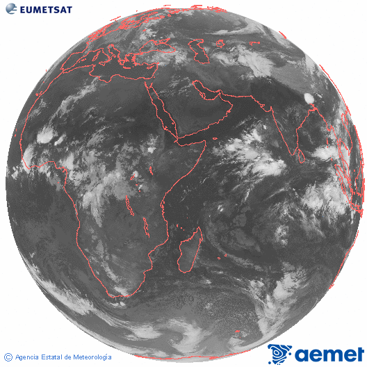 Oc�ano �ndico. Imagen global del canal infrarrojo (10.8&mu;m) de Meteosat, perteneciente a la serie MSG (Meteosat Segunda Generaci�n) y situado en 41.5° E.&nbsp;jueves, 21 mayo 2026 a las 02:00