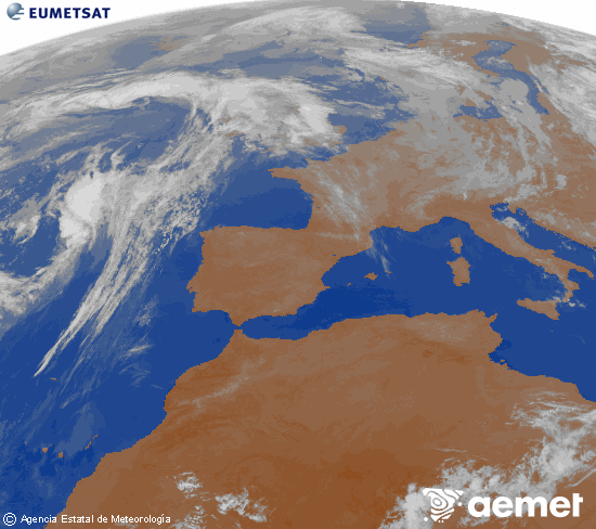 Imagen de la zona de Europa y Norte de �frica del canal infrarrojo del sat�lite Meteosat operacional en 0�N 0�W, procesada para darle color.&nbsp;jeudi, 21 mai  2026 05:00