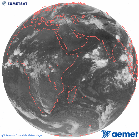 Oc�ano �ndico. Imagen global del canal infrarrojo (10.8&mu;m) de Meteosat, perteneciente a la serie MSG (Meteosat Segunda Generaci�n) y situado en 41.5° E.&nbsp;jueves, 21 mayo 2026 a las 05:00