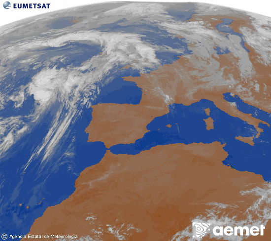 Imagen de la zona de Europa y Norte de �frica del canal infrarrojo del sat�lite Meteosat operacional en 0�N 0�W, procesada para darle color.&nbsp;jeudi, 21 mai  2026 07:00
