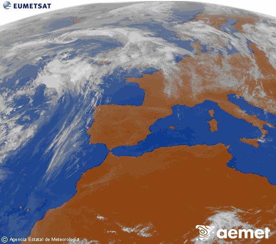 Imagen de la zona de Europa y Norte de �frica del canal infrarrojo del sat�lite Meteosat operacional en 0�N 0�W, procesada para darle color.&nbsp;jeudi, 21 mai  2026 10:00