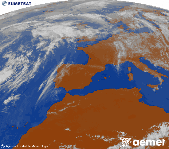 Imagen de la zona de Europa y Norte de �frica del canal infrarrojo del sat�lite Meteosat operacional en 0�N 0�W, procesada para darle color.&nbsp;jeudi, 21 mai  2026 17:00