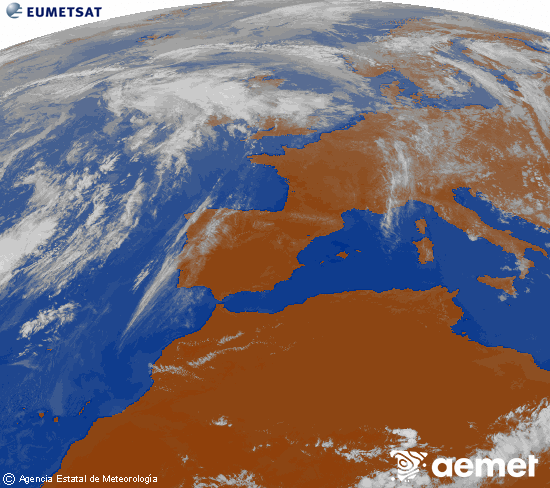 Imagen de la zona de Europa y Norte de �frica del canal infrarrojo del sat�lite Meteosat operacional en 0�N 0�W, procesada para darle color.&nbsp;jeudi, 21 mai  2026 18:00