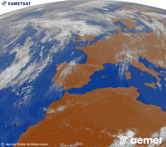 Imagen de la zona de Europa y Norte de �frica del canal infrarrojo del sat�lite Meteosat operacional en 0�N 0�W, procesada para darle color.&nbsp;jeudi, 21 mai  2026 21:00
