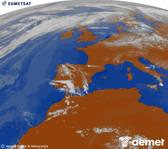 Imagen de la zona de Europa y Norte de �frica del canal infrarrojo del sat�lite Meteosat operacional en 0�N 0�W, procesada para darle color.&nbsp;domingo, 24 mayo 2026 a las 16:00