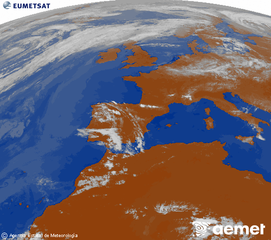 Imagen de la zona de Europa y Norte de �frica del canal infrarrojo del sat�lite Meteosat operacional en 0�N 0�W, procesada para darle color.&nbsp;domingo, 24 mayo 2026 a las 17:00