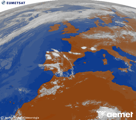 Imagen de la zona de Europa y Norte de �frica del canal infrarrojo del sat�lite Meteosat operacional en 0�N 0�W, procesada para darle color.&nbsp;domingo, 24 mayo 2026 a las 19:00