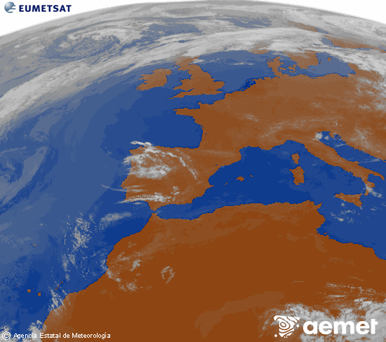 Imagen de la zona de Europa y Norte de �frica del canal infrarrojo del sat�lite Meteosat operacional en 0�N 0�W, procesada para darle color.&nbsp;lunes, 25 mayo 2026 a las 10:00