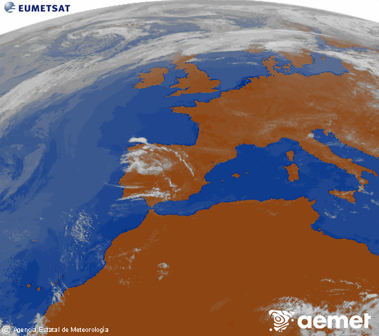 Imagen de la zona de Europa y Norte de �frica del canal infrarrojo del sat�lite Meteosat operacional en 0�N 0�W, procesada para darle color.&nbsp;lunes, 25 mayo 2026 a las 11:00