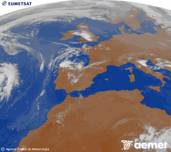 Imaxe da zona de Europa e Norte de �frica da canle infravermella do sat�lite Meteosat operacional en 0�N 0�W, procesada para darlle cor.&nbsp;xoves, 28 maio  2026 04:00