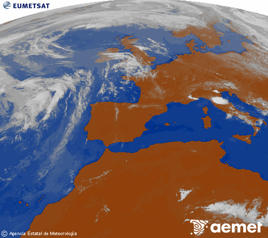 Imaxe da zona de Europa e Norte de �frica da canle infravermella do sat�lite Meteosat operacional en 0�N 0�W, procesada para darlle cor.&nbsp;xoves, 28 maio  2026 13:00
