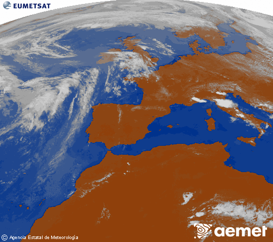 Imaxe da zona de Europa e Norte de �frica da canle infravermella do sat�lite Meteosat operacional en 0�N 0�W, procesada para darlle cor.&nbsp;xoves, 28 maio  2026 14:00