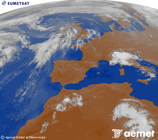 Imaxe da zona de Europa e Norte de �frica da canle infravermella do sat�lite Meteosat operacional en 0�N 0�W, procesada para darlle cor.&nbsp;xoves, 28 maio  2026 23:00