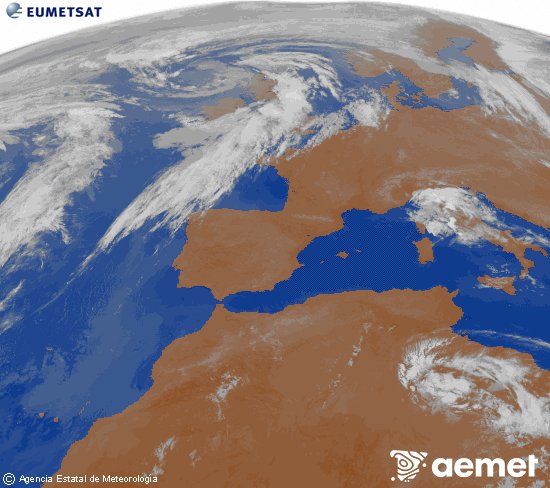 Imagen de la zona de Europa y Norte de �frica del canal infrarrojo del sat�lite Meteosat operacional en 0�N 0�W, procesada para darle color.&nbsp;viernes, 29 mayo 2026 a las 07:00