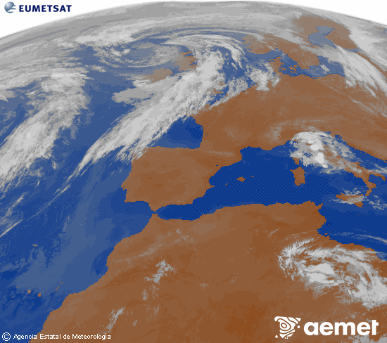 Imagen de la zona de Europa y Norte de �frica del canal infrarrojo del sat�lite Meteosat operacional en 0�N 0�W, procesada para darle color.&nbsp;viernes, 29 mayo 2026 a las 08:00