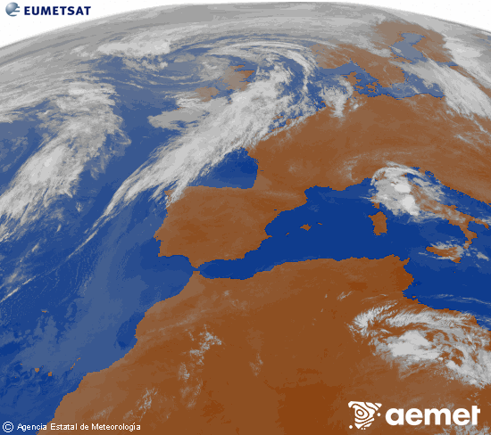 Imagen de la zona de Europa y Norte de �frica del canal infrarrojo del sat�lite Meteosat operacional en 0�N 0�W, procesada para darle color.&nbsp;viernes, 29 mayo 2026 a las 09:00