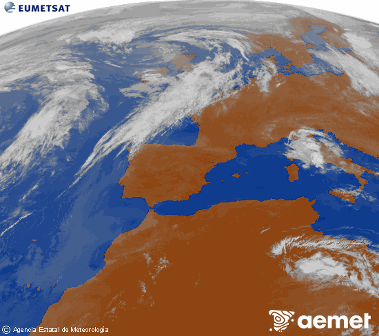 Imagen de la zona de Europa y Norte de �frica del canal infrarrojo del sat�lite Meteosat operacional en 0�N 0�W, procesada para darle color.&nbsp;viernes, 29 mayo 2026 a las 10:00