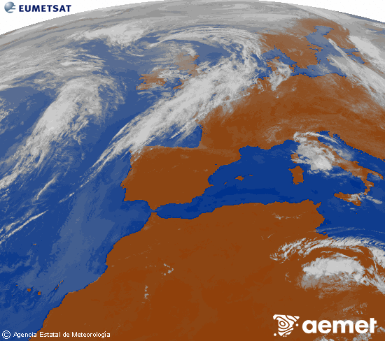 Imagen de la zona de Europa y Norte de �frica del canal infrarrojo del sat�lite Meteosat operacional en 0�N 0�W, procesada para darle color.&nbsp;viernes, 29 mayo 2026 a las 12:00