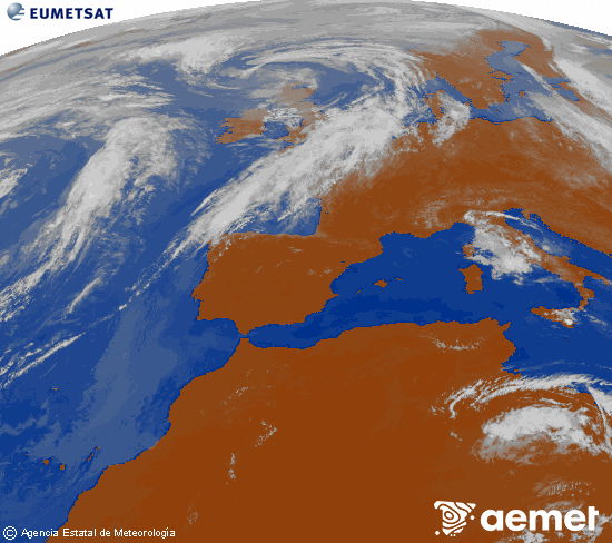 Imagen de la zona de Europa y Norte de �frica del canal infrarrojo del sat�lite Meteosat operacional en 0�N 0�W, procesada para darle color.&nbsp;viernes, 29 mayo 2026 a las 13:00