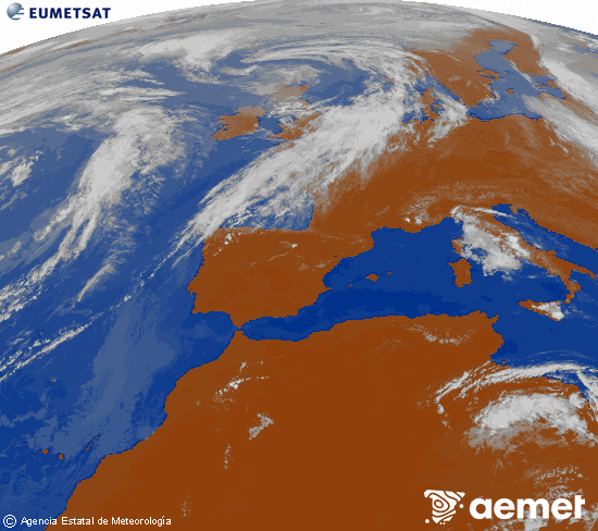 Imagen de la zona de Europa y Norte de �frica del canal infrarrojo del sat�lite Meteosat operacional en 0�N 0�W, procesada para darle color.&nbsp;viernes, 29 mayo 2026 a las 14:00