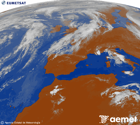 Imagen de la zona de Europa y Norte de �frica del canal infrarrojo del sat�lite Meteosat operacional en 0�N 0�W, procesada para darle color.&nbsp;viernes, 29 mayo 2026 a las 16:00
