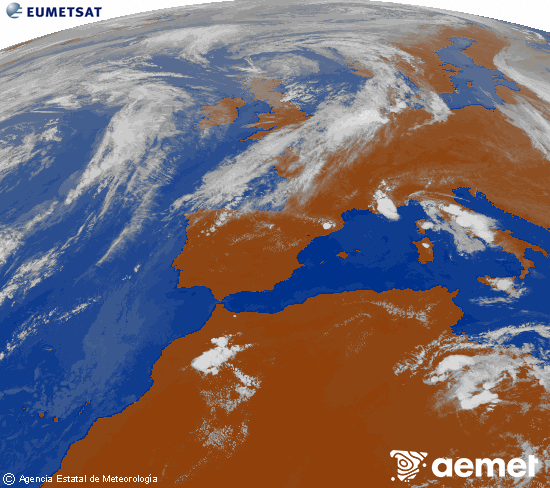 Imagen de la zona de Europa y Norte de �frica del canal infrarrojo del sat�lite Meteosat operacional en 0�N 0�W, procesada para darle color.&nbsp;viernes, 29 mayo 2026 a las 17:00