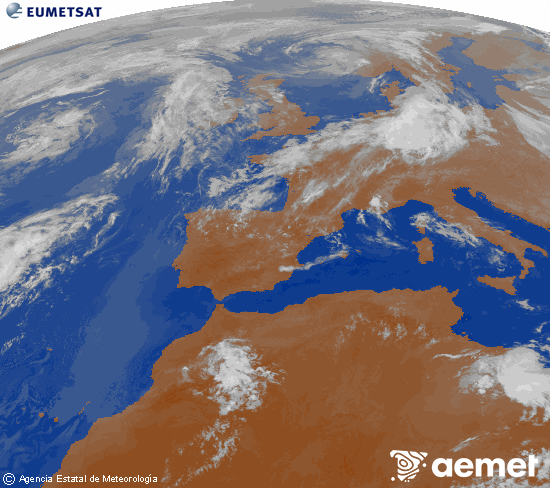 Imagen de la zona de Europa y Norte de �frica del canal infrarrojo del sat�lite Meteosat operacional en 0�N 0�W, procesada para darle color.&nbsp;s�bado, 30 mayo 2026 a las 00:00
