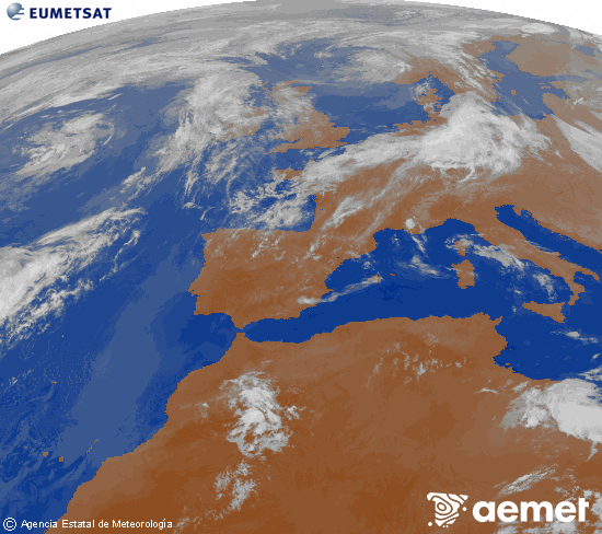 Imagen de la zona de Europa y Norte de �frica del canal infrarrojo del sat�lite Meteosat operacional en 0�N 0�W, procesada para darle color.&nbsp;s�bado, 30 mayo 2026 a las 01:00
