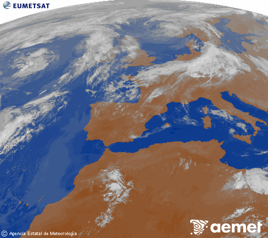 Imagen de la zona de Europa y Norte de �frica del canal infrarrojo del sat�lite Meteosat operacional en 0�N 0�W, procesada para darle color.&nbsp;s�bado, 30 mayo 2026 a las 02:00