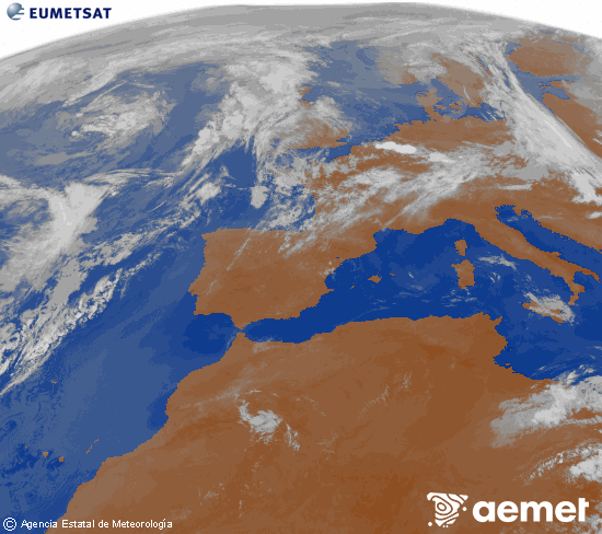 Imagen de la zona de Europa y Norte de �frica del canal infrarrojo del sat�lite Meteosat operacional en 0�N 0�W, procesada para darle color.&nbsp;Saturday, 30 May  2026 08:00