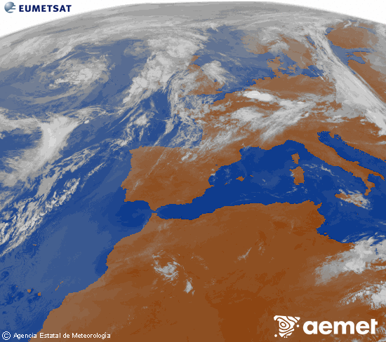 Imagen de la zona de Europa y Norte de �frica del canal infrarrojo del sat�lite Meteosat operacional en 0�N 0�W, procesada para darle color.&nbsp;Saturday, 30 May  2026 09:00