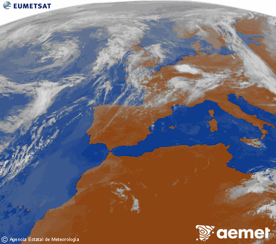 Imagen de la zona de Europa y Norte de �frica del canal infrarrojo del sat�lite Meteosat operacional en 0�N 0�W, procesada para darle color.&nbsp;Saturday, 30 May  2026 10:00