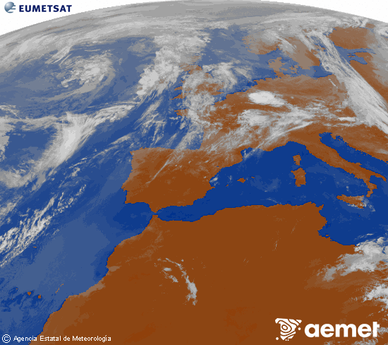 Imagen de la zona de Europa y Norte de �frica del canal infrarrojo del sat�lite Meteosat operacional en 0�N 0�W, procesada para darle color.&nbsp;Saturday, 30 May  2026 11:00