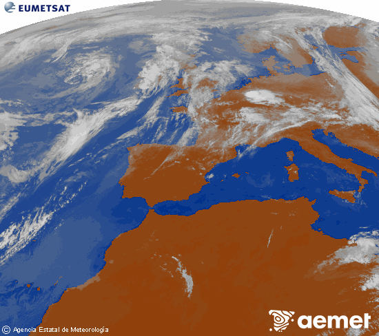 Imagen de la zona de Europa y Norte de �frica del canal infrarrojo del sat�lite Meteosat operacional en 0�N 0�W, procesada para darle color.&nbsp;Saturday, 30 May  2026 12:00