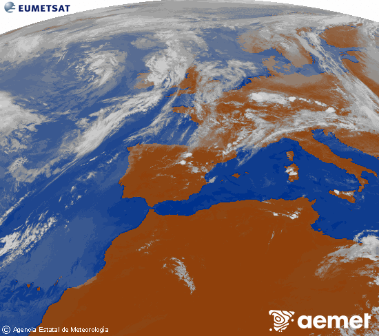 Imagen de la zona de Europa y Norte de �frica del canal infrarrojo del sat�lite Meteosat operacional en 0�N 0�W, procesada para darle color.&nbsp;Saturday, 30 May  2026 14:00