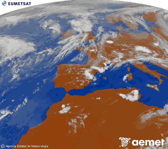 Imagen de la zona de Europa y Norte de �frica del canal infrarrojo del sat�lite Meteosat operacional en 0�N 0�W, procesada para darle color.&nbsp;Saturday, 30 May  2026 18:00