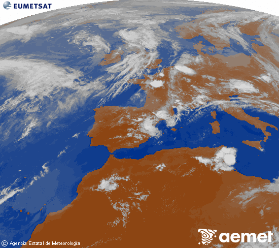Imagen de la zona de Europa y Norte de �frica del canal infrarrojo del sat�lite Meteosat operacional en 0�N 0�W, procesada para darle color.&nbsp;larunbata, 2026ko maiatzak 30, ordua: 20:00