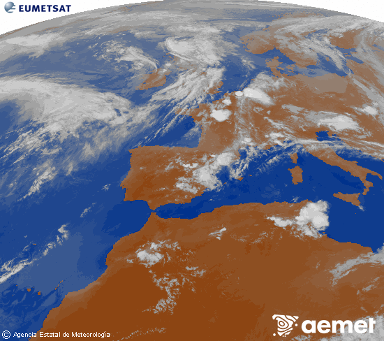 Imagen de la zona de Europa y Norte de �frica del canal infrarrojo del sat�lite Meteosat operacional en 0�N 0�W, procesada para darle color.&nbsp;larunbata, 2026ko maiatzak 30, ordua: 21:00