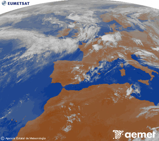 Imagen de la zona de Europa y Norte de �frica del canal infrarrojo del sat�lite Meteosat operacional en 0�N 0�W, procesada para darle color.&nbsp;igandea, 2026ko maiatzak 31, ordua: 00:00