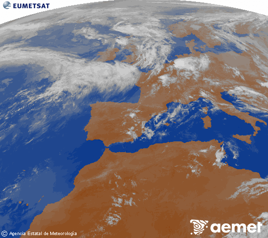 Imagen de la zona de Europa y Norte de �frica del canal infrarrojo del sat�lite Meteosat operacional en 0�N 0�W, procesada para darle color.&nbsp;igandea, 2026ko maiatzak 31, ordua: 01:00