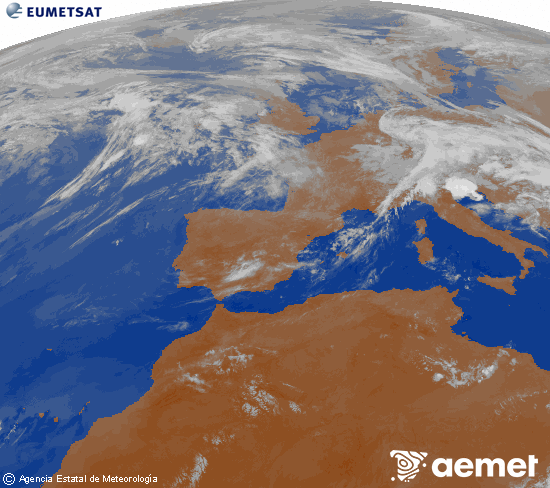 Imagen de la zona de Europa y Norte de �frica del canal infrarrojo del sat�lite Meteosat operacional en 0�N 0�W, procesada para darle color.&nbsp;lunes, 01 junio 2026 a las 01:00