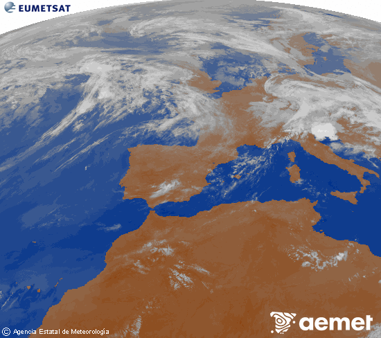 Imagen de la zona de Europa y Norte de �frica del canal infrarrojo del sat�lite Meteosat operacional en 0�N 0�W, procesada para darle color.&nbsp;lunes, 01 junio 2026 a las 02:00